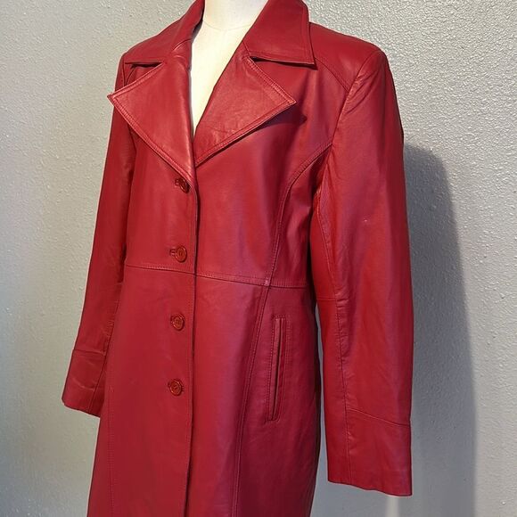 Excelled collection burgundy women’s leather pencil coat size L - Picture 3 of 13